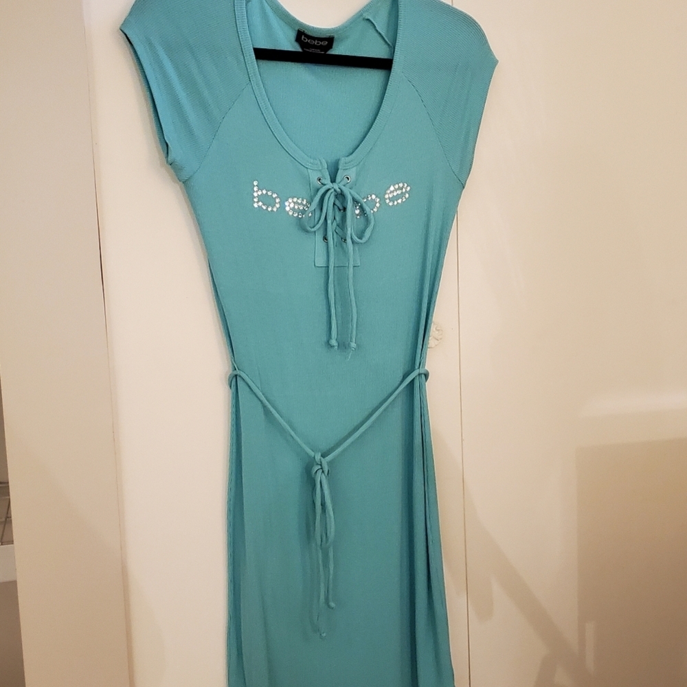 Vintage bebe Baby Blue Dress corset lace up rare vintage y2k 2000s belted